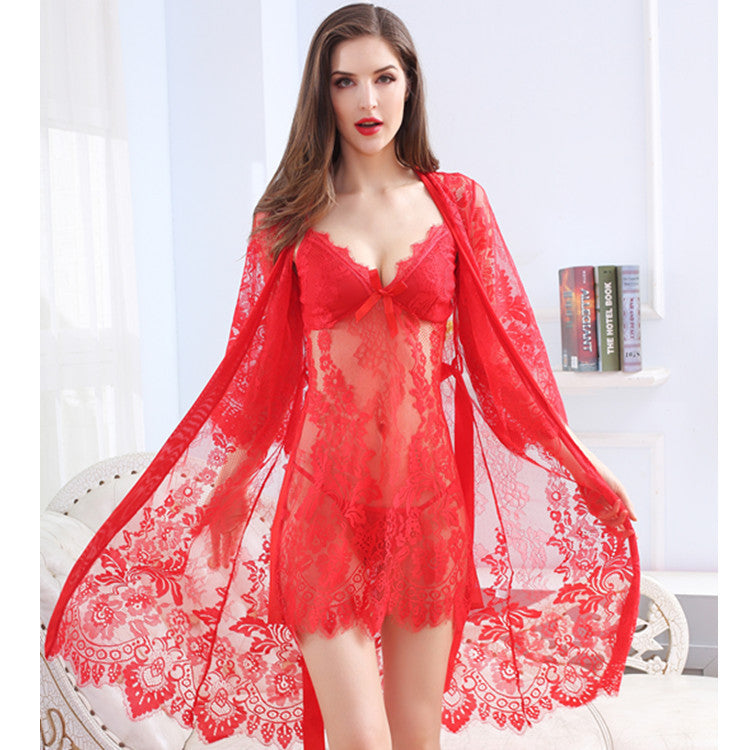 3Pcs Set Sexy See Through Lace Sleeping Dress Average size 88lb-165Ib