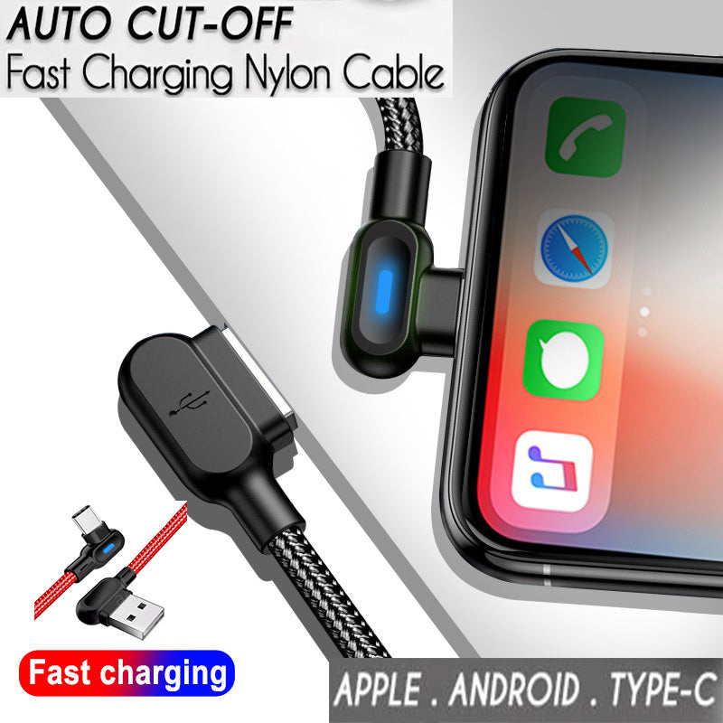 L-shape Auto Cut-off Fast Charging Nylon Cable Double Elbow Fast Charging Cable