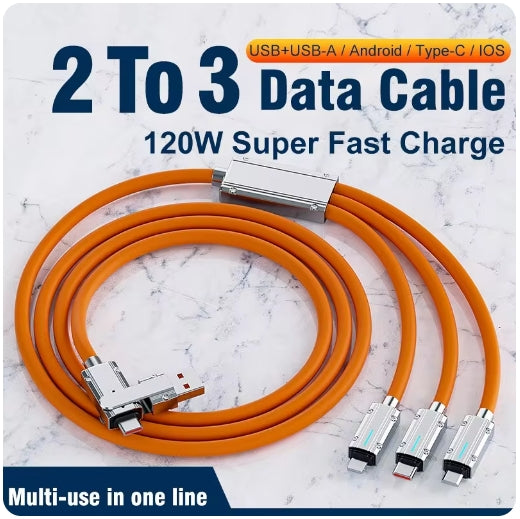 2-in-3 Multi 120W Zinc Alloy Fast Charging Cable, Support USB-A to Lightning, USB-A to Type-C, USB-A to Micro,Type-C to Type-C, Type-C to Lightning,Type-C to Micro