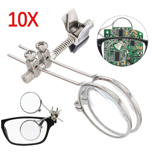 10X Double Lenses Magnifying Glass Clip-On Eyeglass Magnifier Loupes Rotatable MINI Magnifier Diameter 25mm Monocular Magnifier