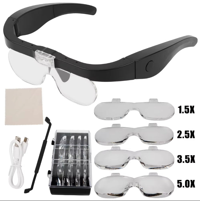 Rechargeable Magnifying Glasses Magnifier 1.5X 2.5X 3.5X 5.0X With LED Light For Reading Jewelers Watchmaker Repair Wearing