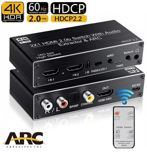 2 Port HDMI 2.0 audio extractor for PS5 4K 60Hz 5.1Ch HDMI2.0b HDMI ARC Switch with audio toslink stereo HDCP 2.2 4K60Hz