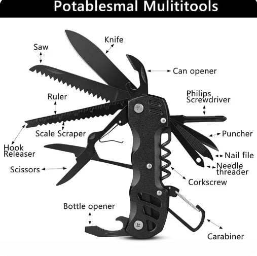 14-in-1 Multi-tool Folding Knife Swiss Army Portable Stainless Steel Pocket Knifes Outdoor Camping Emergency Combination Tool