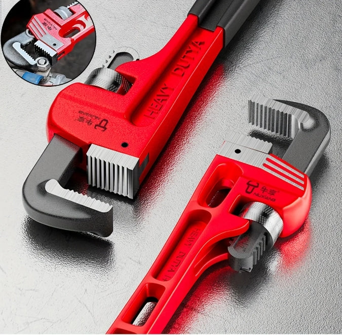 8 inch/12inch Heavy Duty Straight Pipe Wrench Adjustable Aluminum Plumber Wrench with Floating Hook Jaw and I-Beam Handle Red