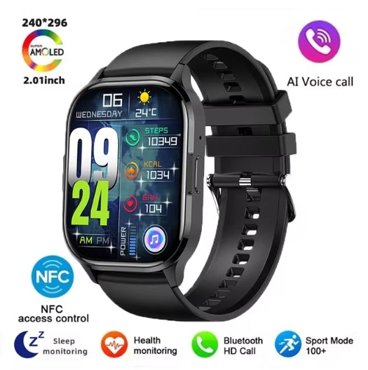 Newest Health Monitoring Military Smart Watch GPS Multi-sports Modes Bluetooth Calling 2.01-inch AMOLED Large Screen IP67 Waterproof Smart Watch