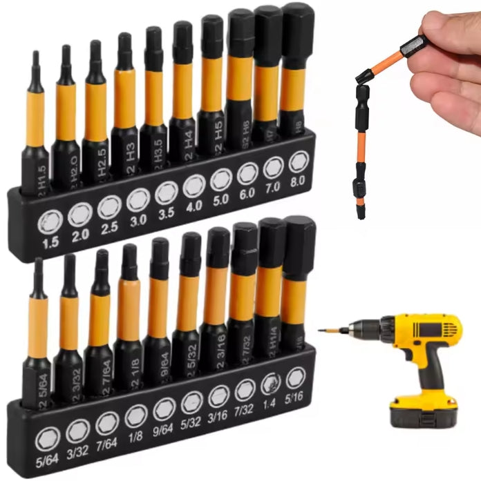 20Pcs Impact Hex Head Allen Wrench Drill Bit Set 1/4IN Screwdriver S2 Steel Magnetic Screw Driver Extension  Adapter Repair Tools