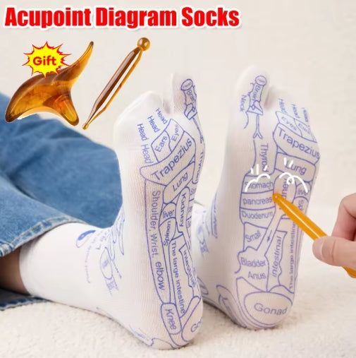 3Pcs Set Foot Massage Acupuncture Point Socks English Version Meridian Acupoint Warp Acupressure Massager Reflexology Physiotherapy