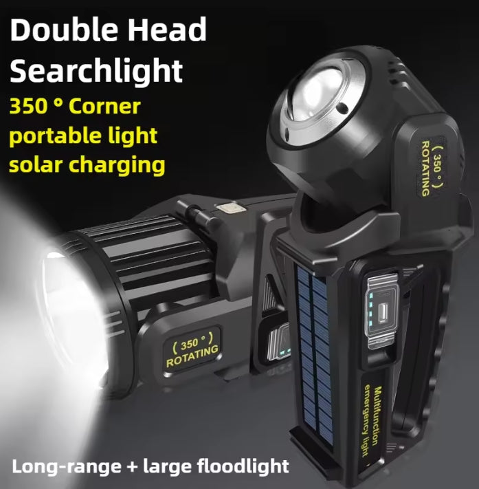 100000Lumens P70 Solar+USB Charging 350° Rotating 2 in 1 Flashlight+Spotlight Handheld 9 Modes Outdoor Waterproof Emergency Work Lamp Lantern Bright Searchlight