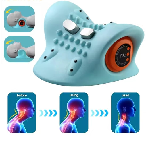 Wireless Electric Cervical Massager Neck Stretcher Pulse Traction Heating Pain Chiropractic Traction Head Acupoint Massage Pillow