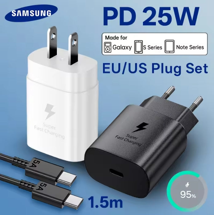 Samsung 25w Fast Charger and 1.5M USB C Cable Set EU US Adapter