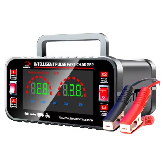 12V/24V 10A/5A Car Battery Charger Intelligent Pulse Repair Fast Charger LCD Digital Display Fully Automatic Car Battery Charger