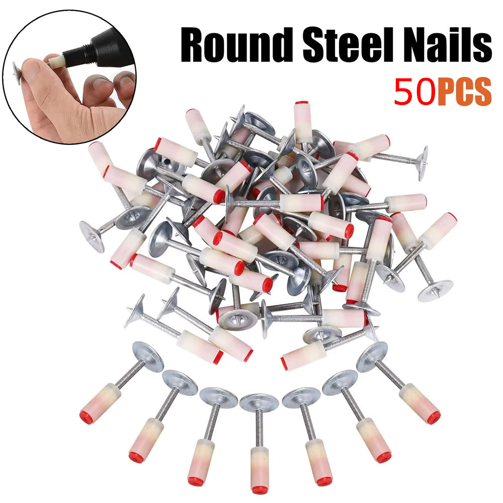 50Pcs Steel Round Nails for Nail Wall Fastening Tool Slotting Device Wall Fastening Tool Duct Fixing Device Nail Gun Accessories