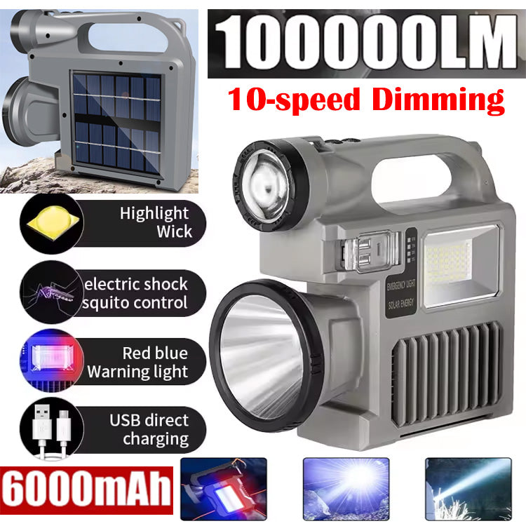 Solar 3-Light Source P70 4-Core 100000lm Flashlight with Mosquito Killer Light Mobile Dual Output Cell Phone Charging Treasure Built-in 6000mah Rechargeable Lithium Battery