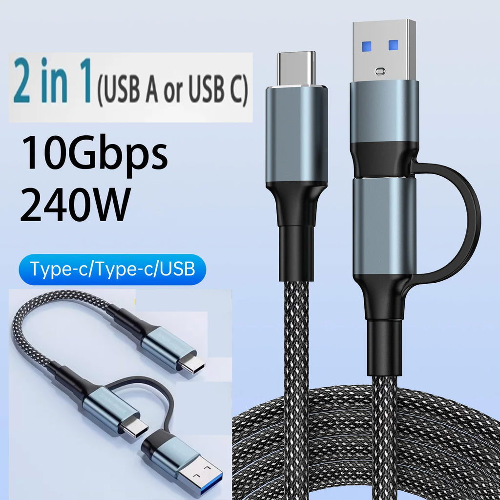 2 in 1 Full-function Data Charging Cable PD240W Fast Charging 4K Screen 10gbps Notebook Hard Drive Cable For iPhone 15 Huawei Andriod