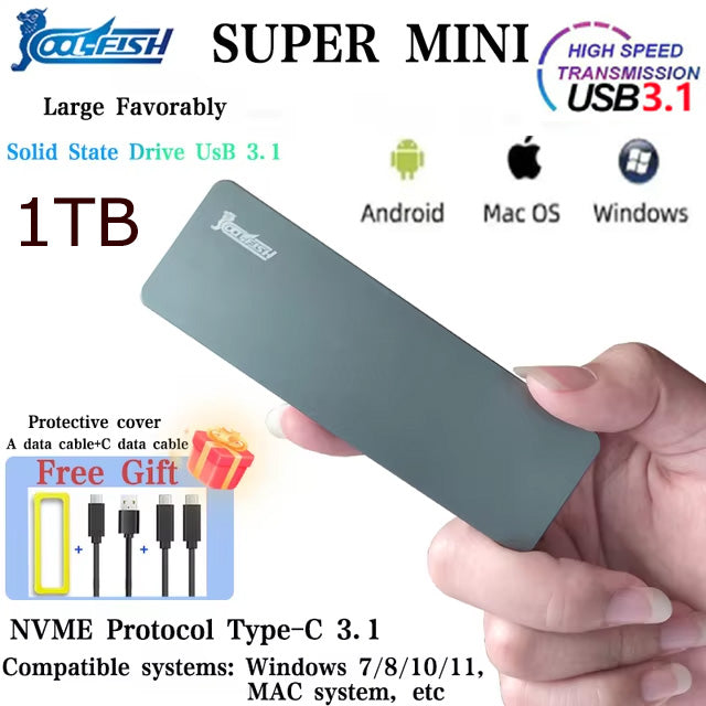 1TB/2TB Mini Slim SSD Hard Drive High Speed Mobile Solid State Drive Large Capacity Hard Disk For Laptop/Phone/Mac True Storage