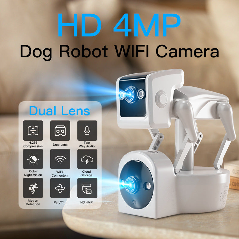 Binocular Dog Robot 4MP HD WiFi Camera Color Night Vision Motion Detection Two Way Audio PTZ IP Camera Mobile Phone Remote Security Camera