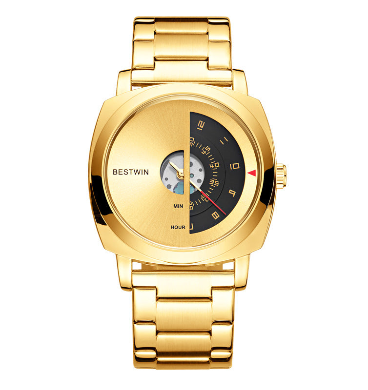 Luxury Men Watch Creative Turntable Numbers Display Concept Gold Dial Men's Quartz Wristwatch Casual Watches Business Man Clock