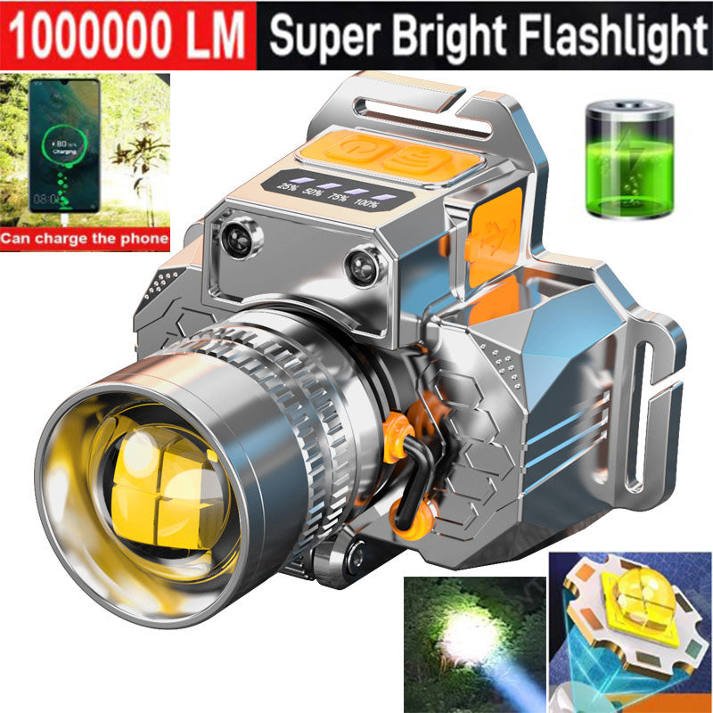 100000Lumens 4-Core S9 White Laser light Super Bright Zoom Sensor Headlamp Built-in 2Pcs Rechargeable Battery