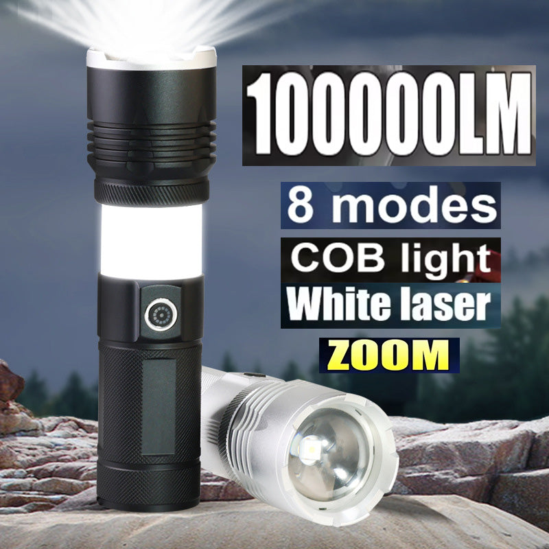 M77 White Laser Light 100000lumens Zoom Tactical Flashlight Built-in 3500mAh 26650 Rechargeable Battery With 360 Ring Sidelights 3000M Long Range