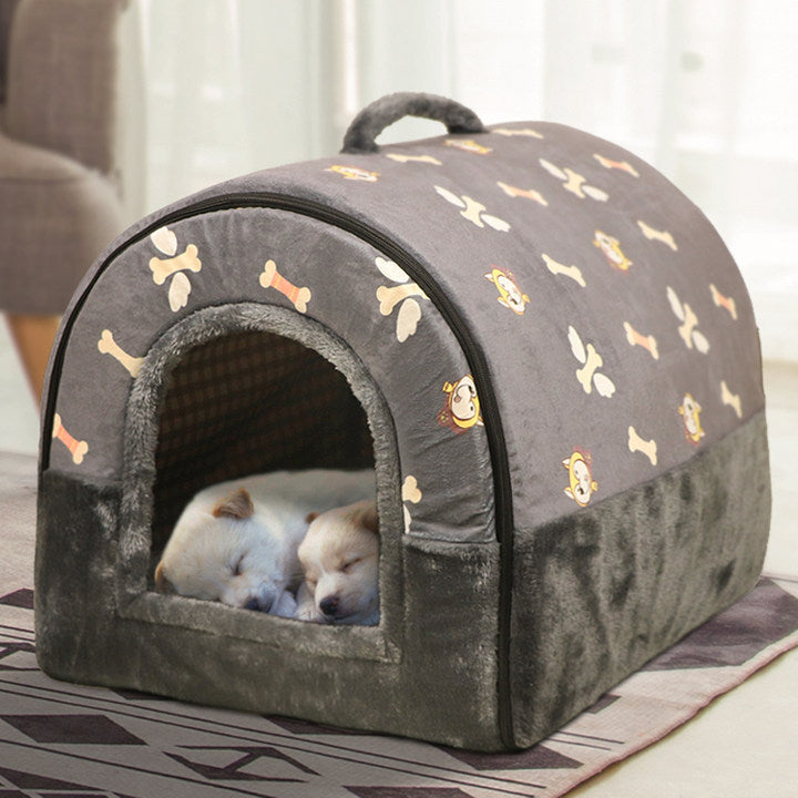 Grey Warm Winter Cat Dog Bed Mat Deep Sleep Tent Cozy Geometric House Nest Removable Washable for Medium Small Dogs Pet Supplies