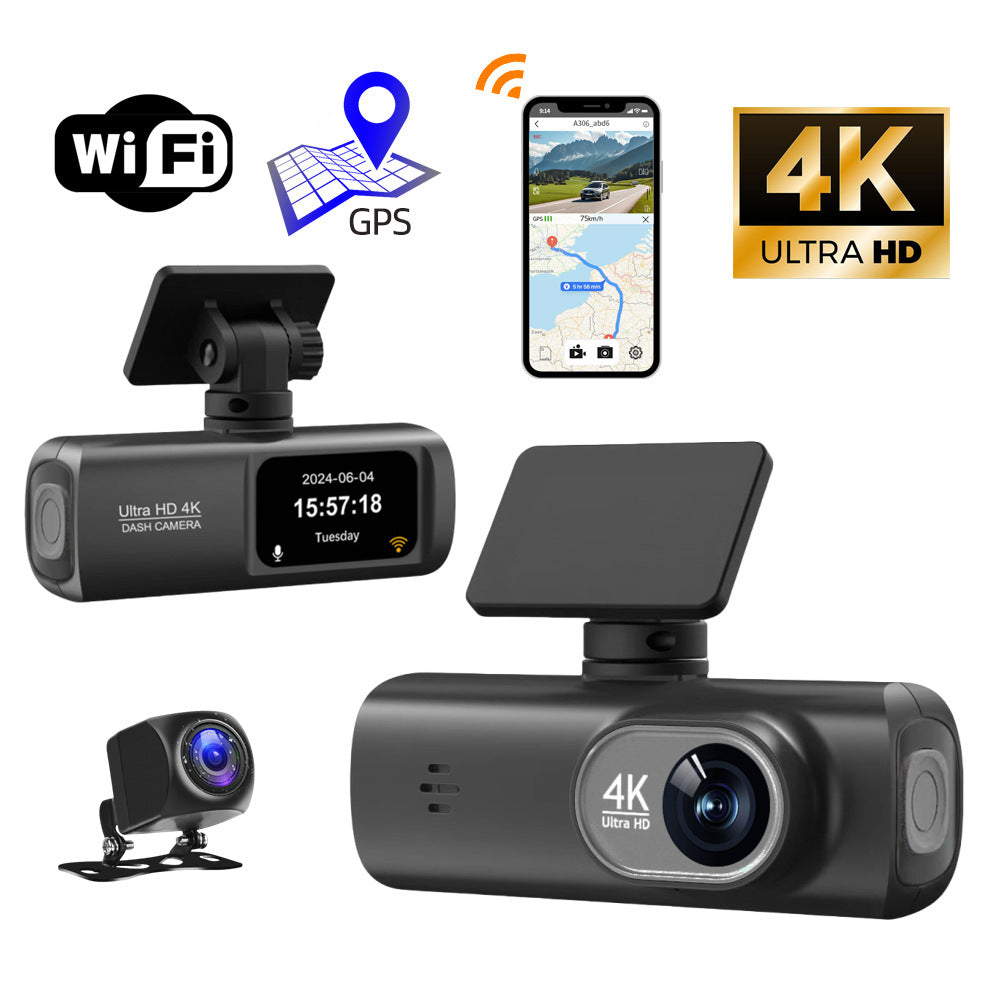 With GPS Track WiFi 4K Car DVR 170 Degree Angle Dual-channel Dash Car Camera Recorder Phone Interconnection