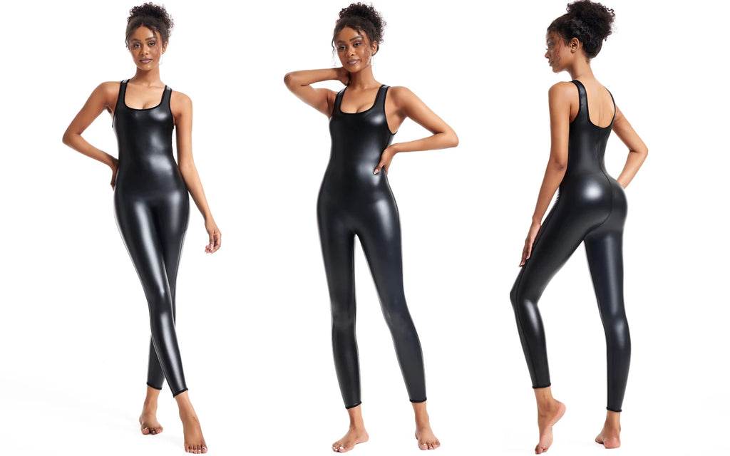 Women Sexy Leather Jumpsuit Sporty Jumpsuit Raises Butt Woman Gym Set Sport Suit Sleeveless Yoga Fitness Overalls