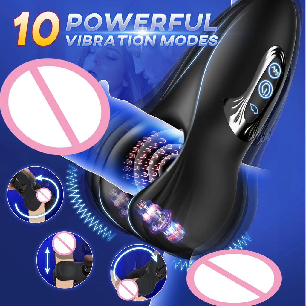 First-Ever Dual-Head Bite Male Dual Vibrating Bite Trainer Delay Training Masturbator Erection Booster 10 Fitted Bite Modes & 10 Powerful Vibration Modes