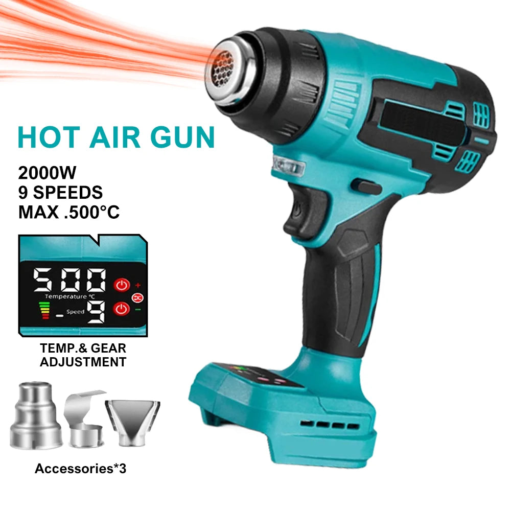 For Makita 18V Battery CordlessHandheld Wireless heating gun Max 500℃ Heat Gun 4 Nozzles For Crafts Shrink Tubing,Vinyl Wrap