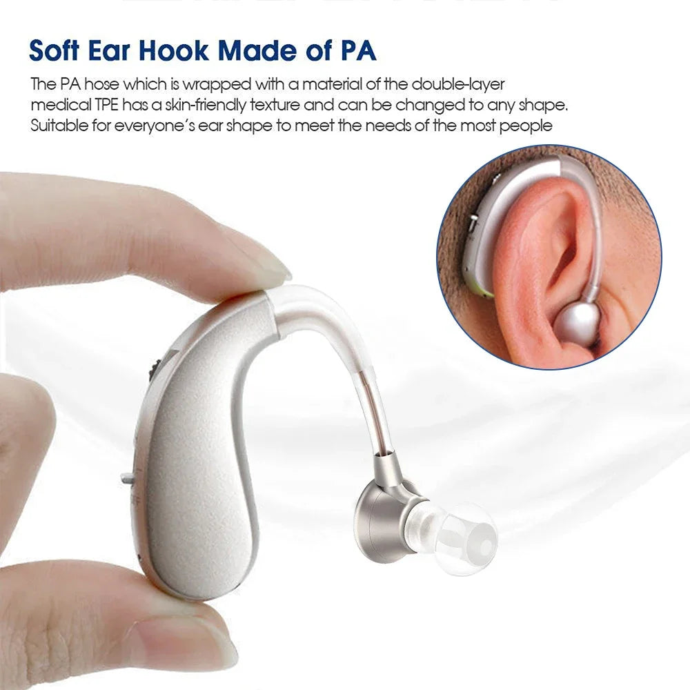 Work in Either Ear Hearing Aid USB Rechargeable Noise Reduction Sound Amplifier Ear Hooked Hearing Aid Headset Collector