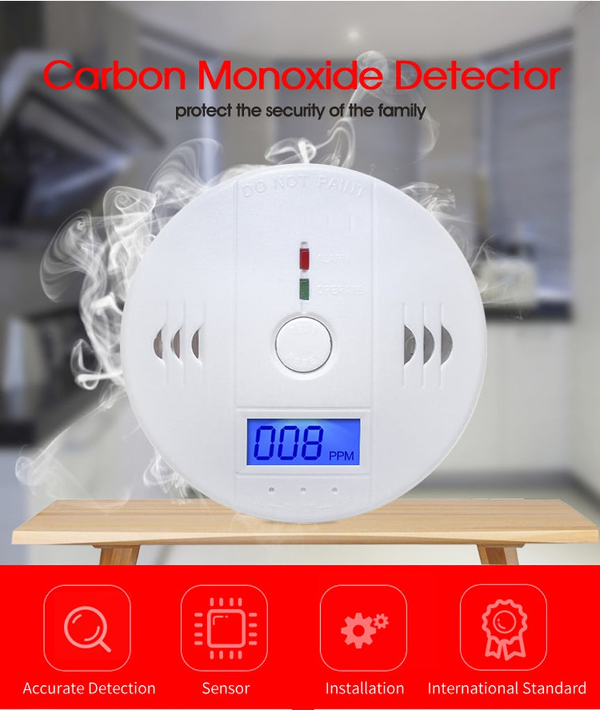 LCD Carbon Monoxide Warning Detector Alarm for Kitchen Bedroom White