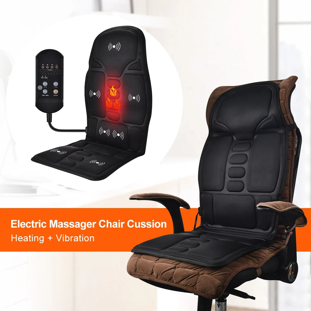 Electric Heating Vibration Back Waist Massager for Car Chair Office Lumbar Neck Cushion Shoulder Back Massage Mat Home Car Use