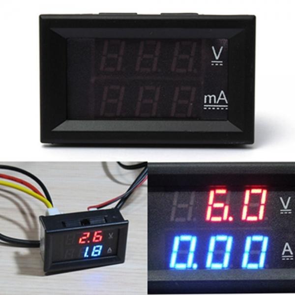 0.28 Inch Dual Display Red Blue LED Panel Voltmeter 4.5-30V Digital Volt Meter Ammeter 100A