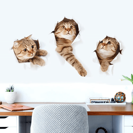 3D Hole View Cat Dog Waterproof Wall Car Sticker Home Decoration Decal 3D Stereo Anime Funny Creative Personality Simulation Stickers Car Styling Accessories