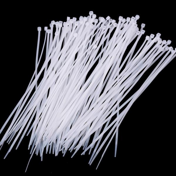 100pcs 3 x 200mm Plastic Nylon Cable Ties Zip Wire Wrap Straps White - stringsmall