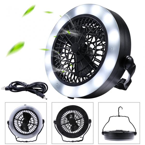 12 LED Portable USB Powered or Battery Operated Camping Fan Light with Hanging Hook