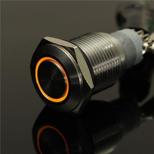 12V 16mm Angel Eye Metal Illuminated LED Push Button Switch Car Dash Orange Light