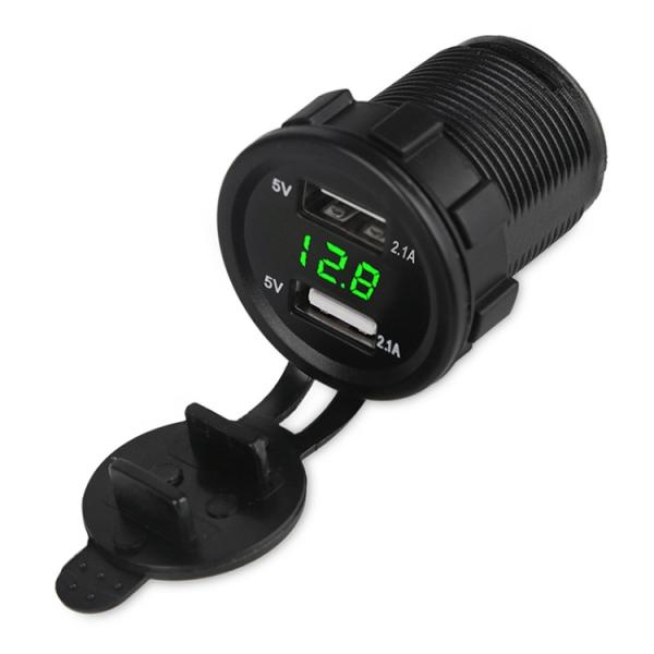 12V 24V Universal 2.1A Motorcycle Truck Car Dual USB Charger With LED Digital Voltmeter Power Adapter Socket - Green