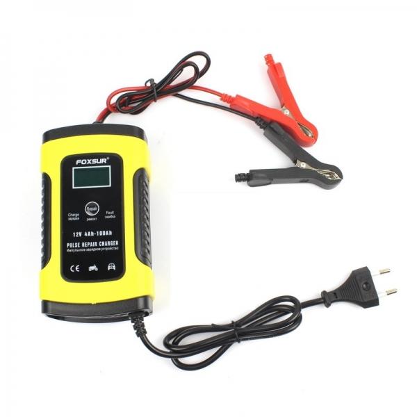 12V 5A Pulse Repair Charger Battery Charger LCD Sceen Motorcycle Lead Acid Battery Yellow - EU Plug