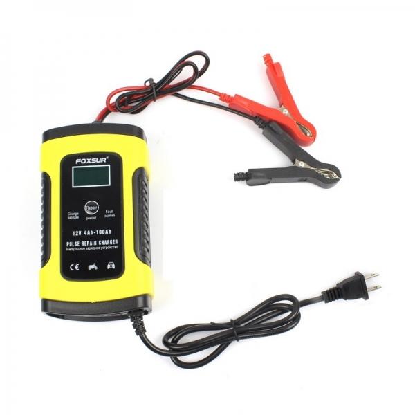 12V 5A Pulse Repair Charger Battery Charger LCD Sceen Motorcycle Lead Acid Battery Yellow - US Plug