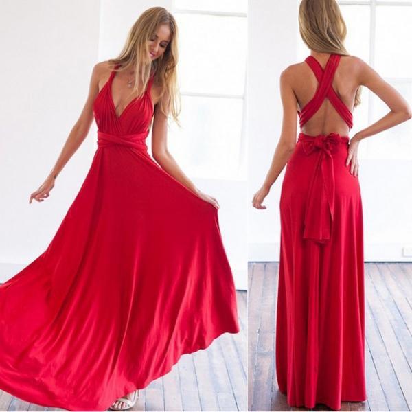 15 Kinds Of Wearing Boho Bridesmaid Dresses Elegant Wedding Party Dress - Red/Army Green/Blue (S-XL) - stringsmall