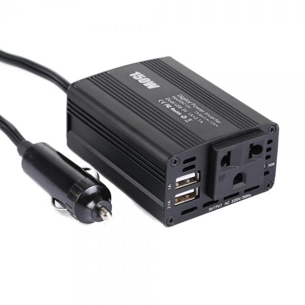 150W Car Power Inverter Charger DC 12V to 220V AC Converter with 3.1A Dual USB Charger - EU Plug Black