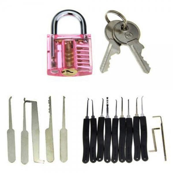 19-in-1 Practice Padlock Set with Locking Picking Tools Pink