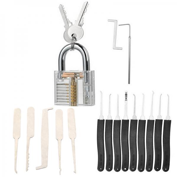 19-in-1 Practice Padlock Set with Locking Picking Tools Transparent