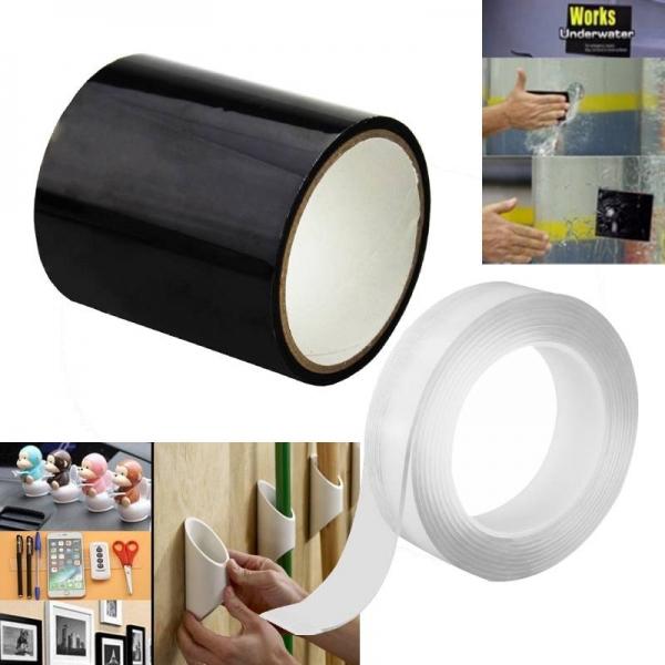 1pc Waterproof Stop Leaks Seal Repair Tape 10cm*1.5m & 1pc Double Sided Adhesive Tape 3cm*1m Transparent