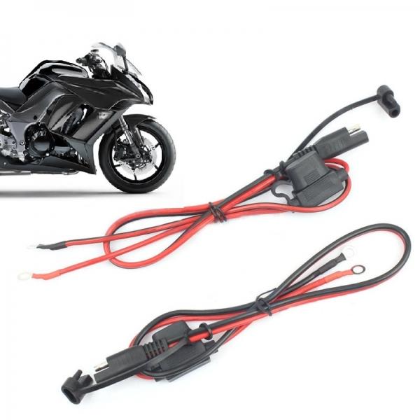 2 Pcs SAE Charge Cable Battery Charger Quick Disconnect Plug to 12V Ring Terminal Fuse Motorcycles Snowmobiles