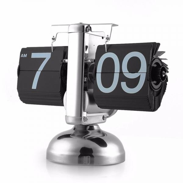 Retro Auto Digital Flip Down Clock - Internal Gear Operated - Black