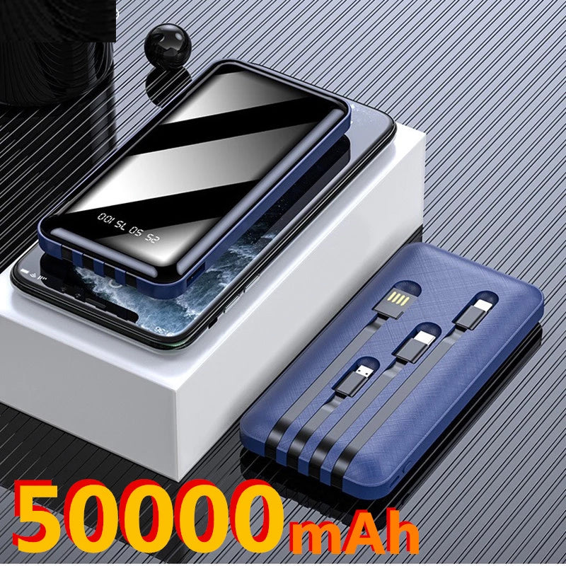 50000mAh Power Bank fast charging power bank with four wire type-c iphone micro USB cable