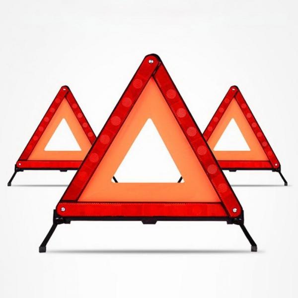 2Pcs Practical Car Stop Sign Tripod Road Flasher Triangle Emergency Warning Sign Foldable Reflective Safety Roadside Lighting