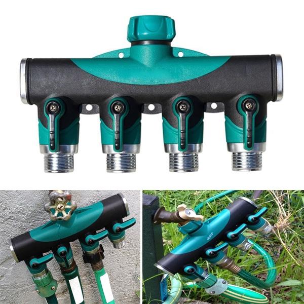 3/4inch Garden Hose 4 Way Splitter Connector W/ Shut Off Valve US Standard Thread