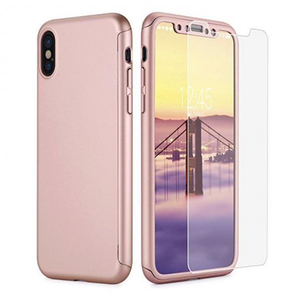 360°Hard PC Non-slip Thin Hybrid Back Cover Case for iPhone X Rose Golden